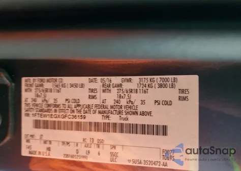 2016 Ford F150 Supercrew from USA, damaged, VIN 1FTEW1EGXGFC36159